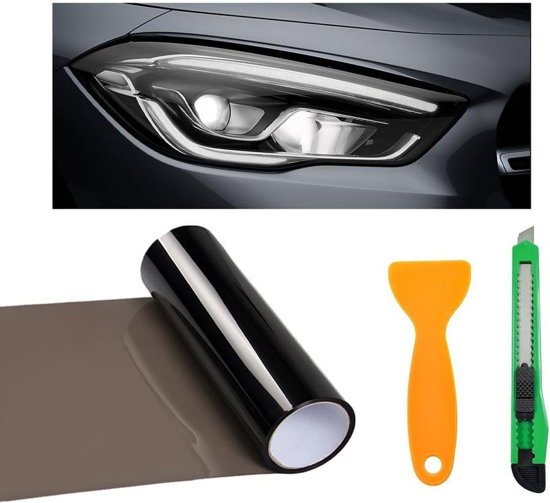 KVAEY Car Light Tint Film, 12×48 Inch Tint Vinyl Wrap Film Roll with Squeegee and Cutter, Self-Adhesive Film Sticker for Car Headlights Tail Lights Fog Lights, Car Accessories - Image 1